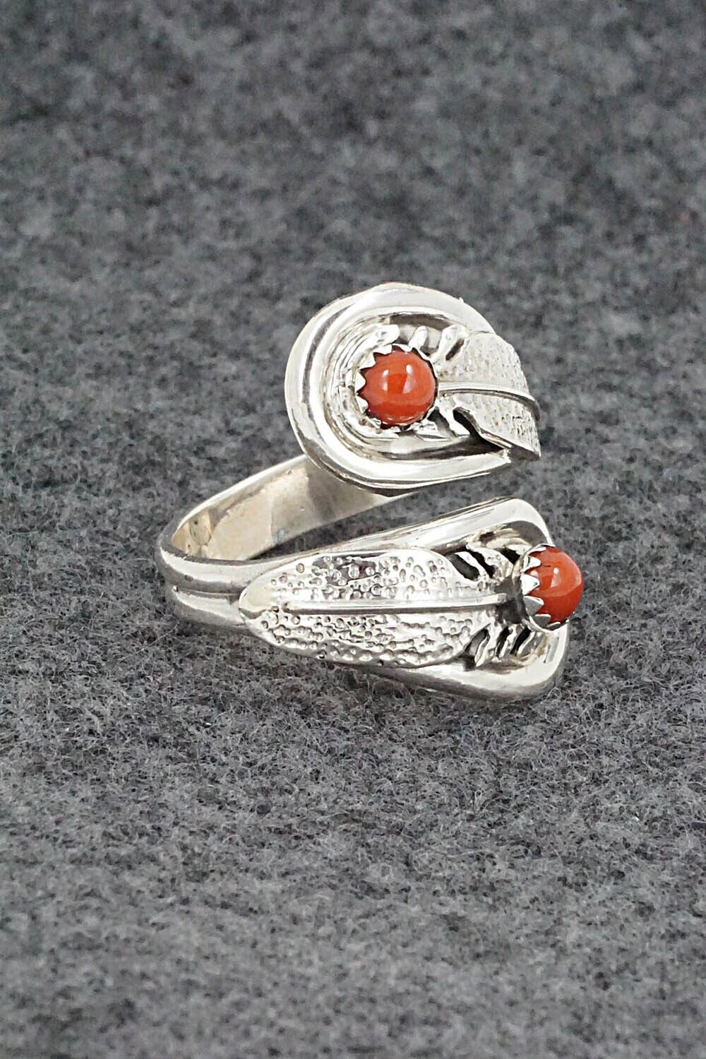 Coral & Sterling Silver Ring - Genevieve Francisco - Size 7.5