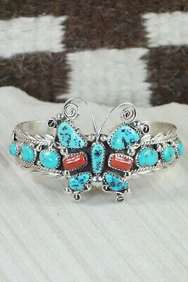 Turquoise, Coral & Sterling Silver Butterfly Bracelet - Anthony Brown