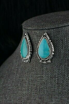 Navajo Turquoise & Sterling Silver Earrings - Freida Martinez - High Lonesome Trading