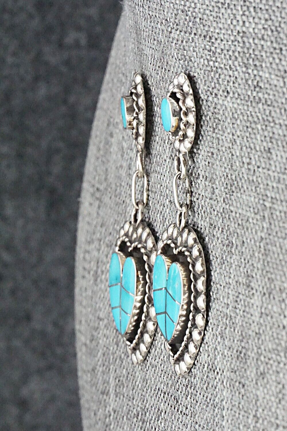 Turquoise & Sterling Silver Inlay Earrings - Faye Lowsayatee