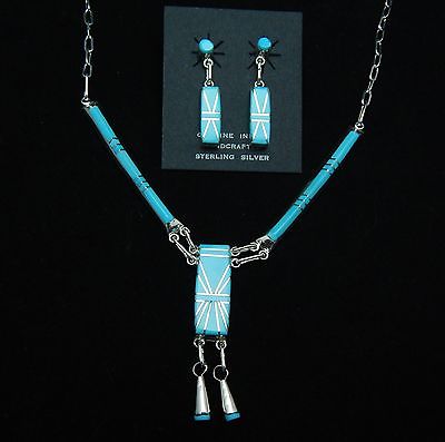 Zuni Sterling Silver, Turquoise Necklace & Earrings Set - Jolene Lamy - High Lonesome Trading
