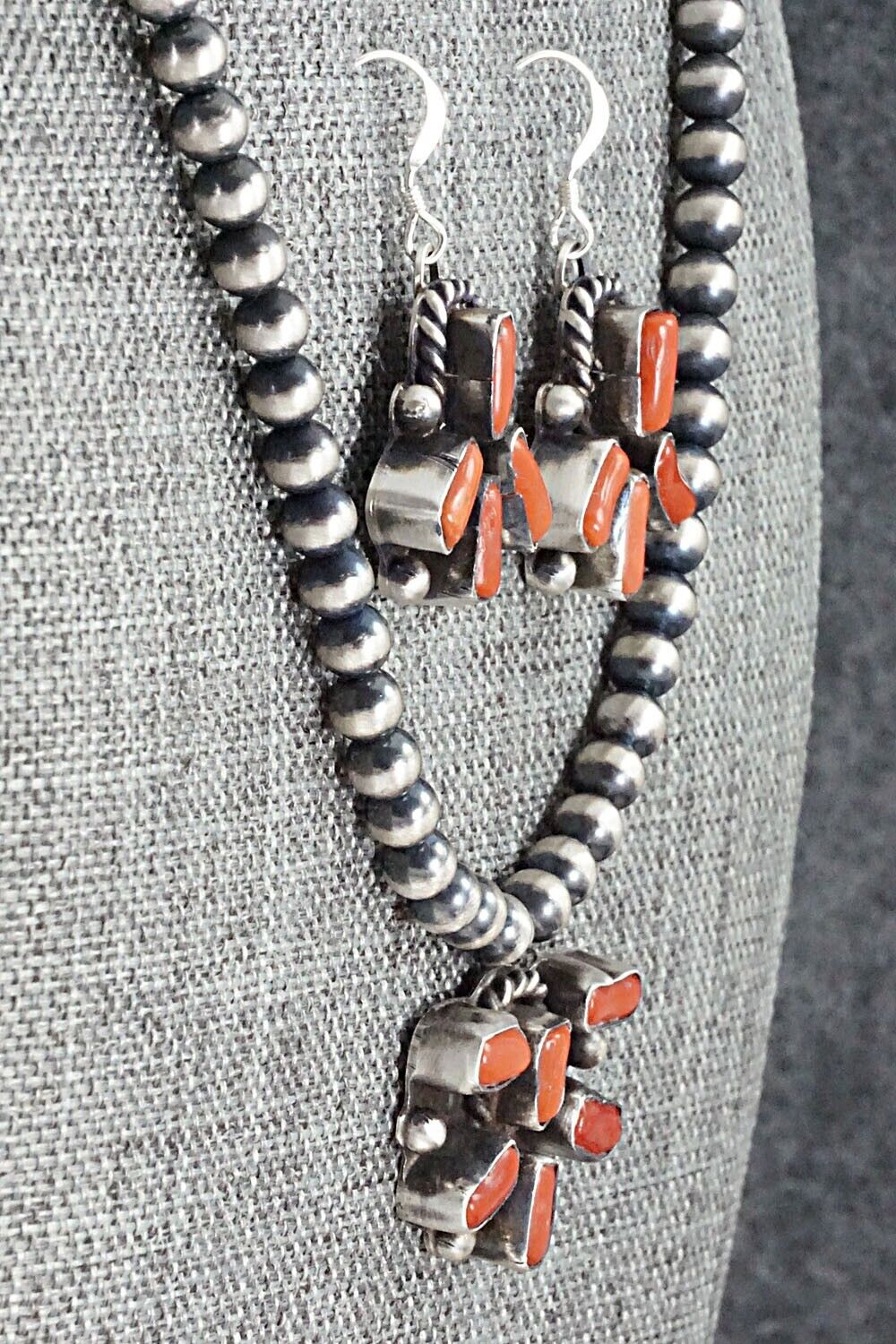 Coral & Sterling Silver Necklace and Earrings Set - Wilson Dawes