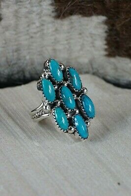 Navajo 7 Stone Turquoise and Sterling Silver Ring - Roberta Begay - 8.75 - High Lonesome Trading