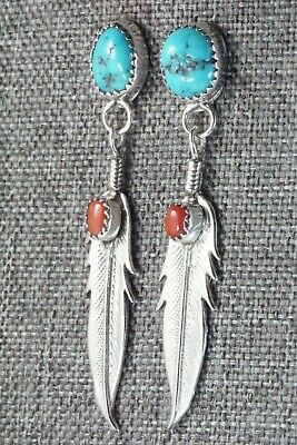 Turquoise, Coral & Sterling Silver Earrings - Sharon McCarthy