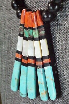 Turquoise, Coral and Jet Necklace - Torevia Crespin