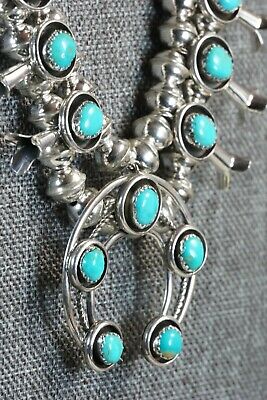 Turquoise & Sterling Silver Squash Blossom & Earrings - Phil Garcia