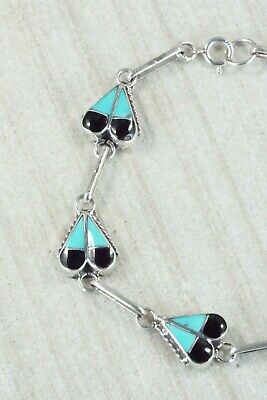 Turquoise, Onyx & Sterling Silver Link Bracelet - Velda Nastacio