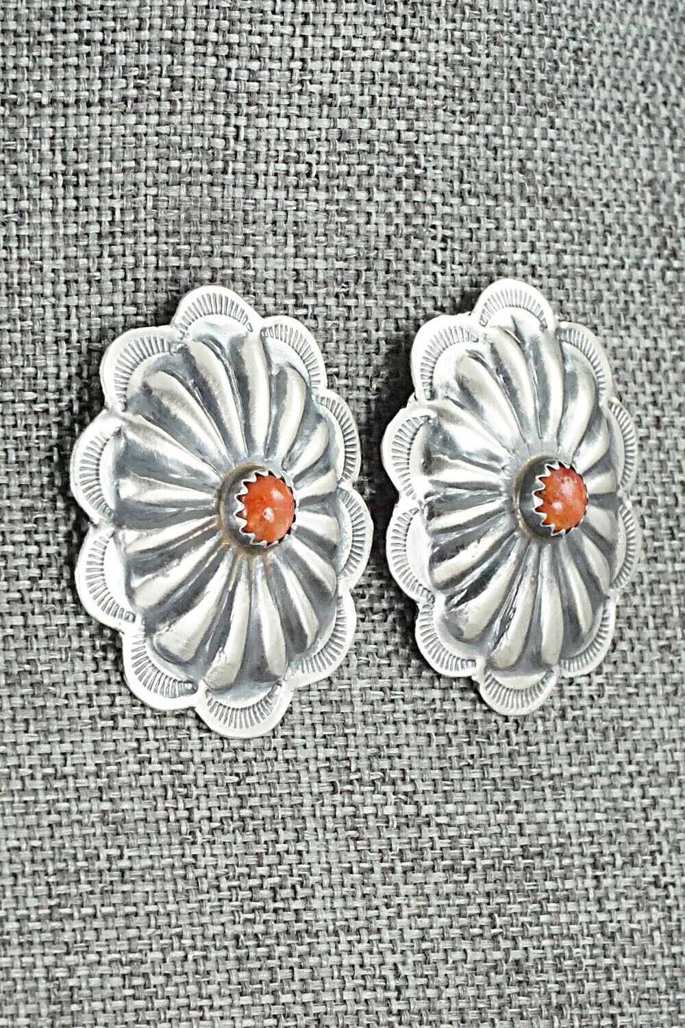 Spiny Oyster & Sterling Silver Earrings - Joan Begay