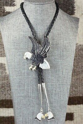 Jet, Mother of Pearl & Sterling Silver Bolo Tie - Navajo