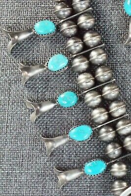 Turquoise & Sterling Silver Squash Blossom and Earrings - Leon Kirlie