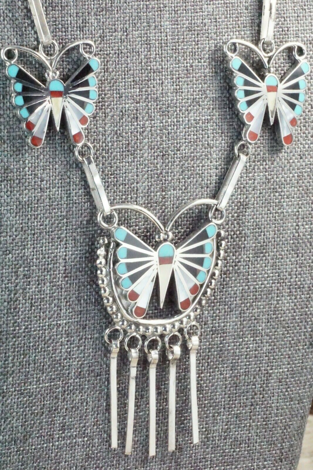 Turquoise, Mother of Pearl & Sterling Silver Inlay Jewelry Set - Adrian Wallace