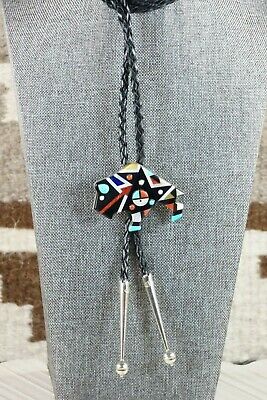 Zuni Buffalo Multi Stone Inlay Bolo Tie - Ernie Ohmsattie - High Lonesome Trading