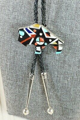 Zuni Buffalo Multi Stone Inlay Bolo Tie - Ernie Ohmsattie - High Lonesome Trading