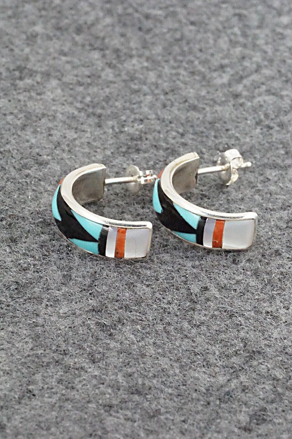 Multi Stone Inlay & Sterling Silver Earrings - Delberta Boone