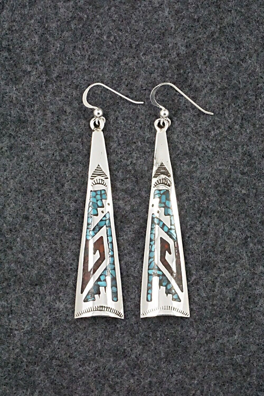 Turquoise, Coral & Sterling Silver Earrings - Jolene Yazzie