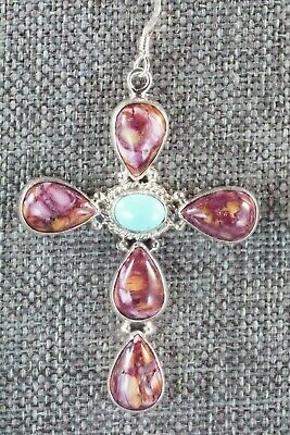 Spiny Oyster, Turquoise & Sterling Silver Cross Earrings - Navajo - High Lonesome Trading