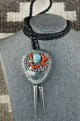 Navajo Turquoise, Coral & Sterling Silver Bolo Tie - Mary Spencer - High Lonesome Trading