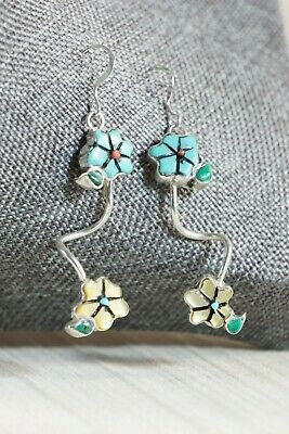 Zuni Turquoise & Sterling Silver Flower Earrings - Valerie Comosona - High Lonesome Trading