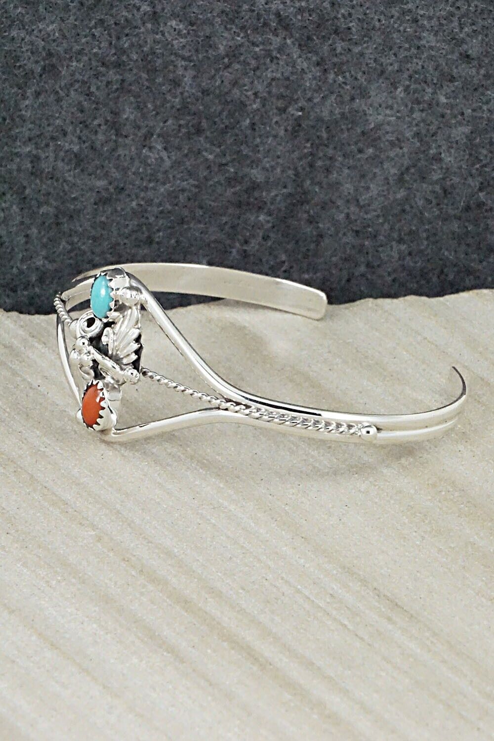 Turquoise, Coral & Sterling Silver Bracelet - William Begay