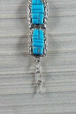 Zuni Turquoise & Sterling Silver Link Bracelet - Bevis Tsadiasi - High Lonesome Trading