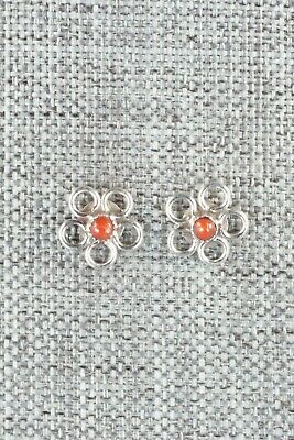 Coral and Sterling Silver Earrings - Carol Bowannie