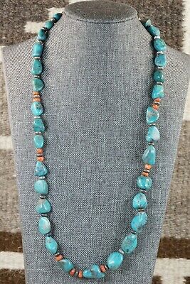 Navajo Turquoise, Spiny Oyster & Sterling Silver Necklace - Native American