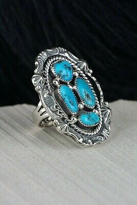 Navajo 4 Stone Turquoise and Sterling Silver Ring - Harold Becenti - Size 7.25 - High Lonesome Trading