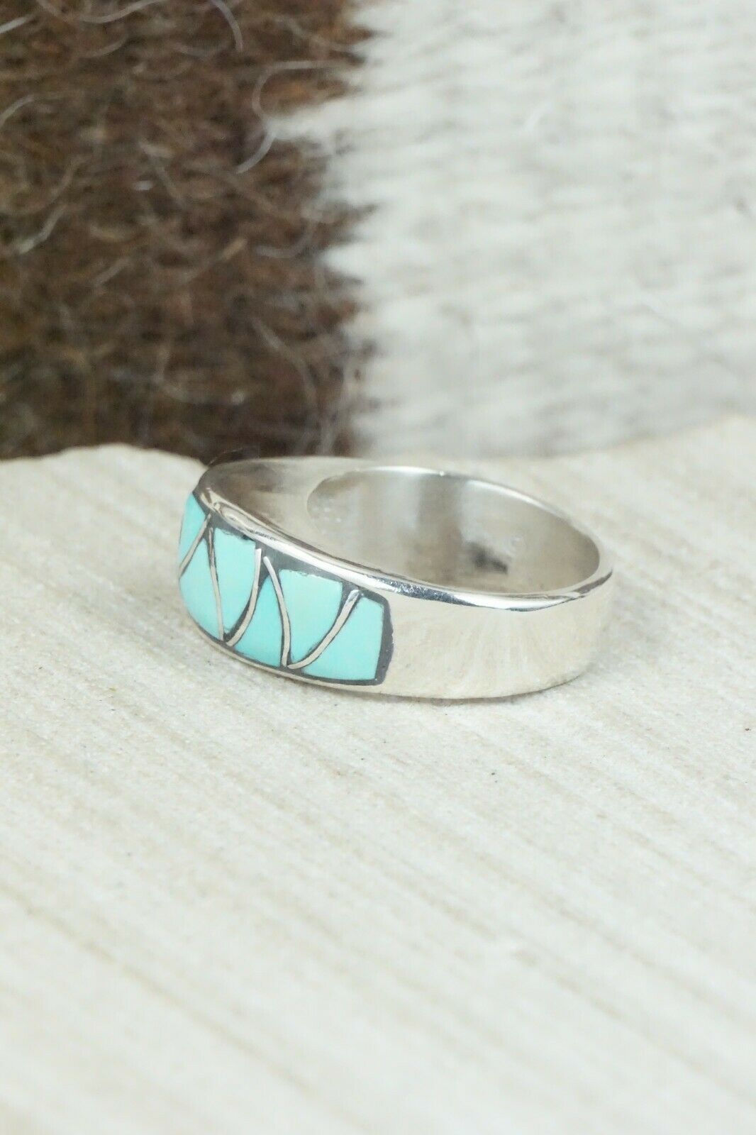 Turquoise & Sterling Silver Ring - Orena Leekya - Size 5.75