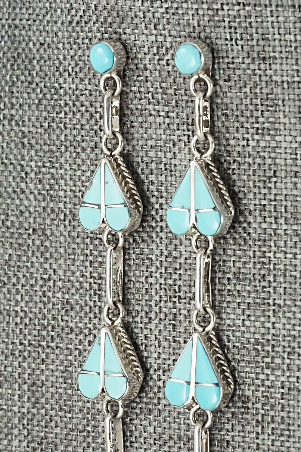 Turquoise & Sterling Silver Inlay Earrings - Velda Nastacio