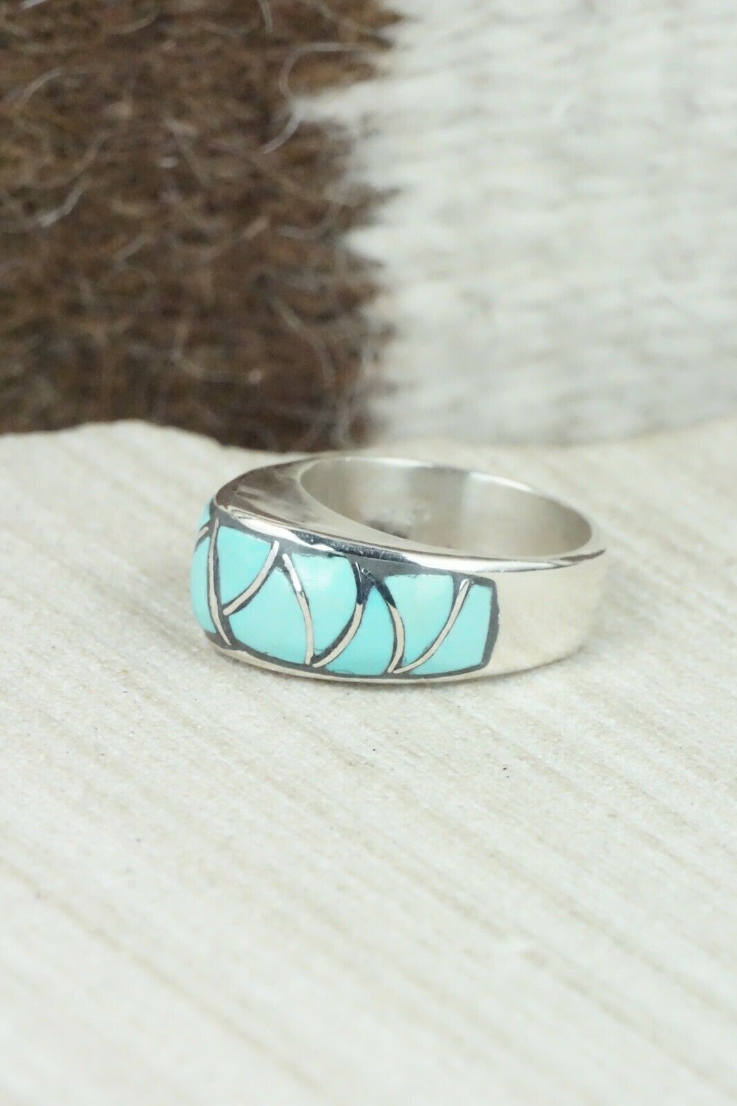 Turquoise & Sterling Silver Ring - Orena Leekya - Size 5.75