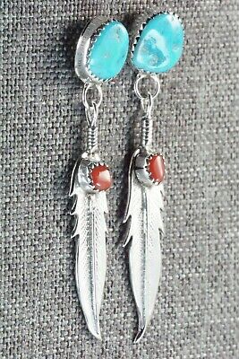 Turquoise, Coral & Sterling Silver Earrings - Sharon McCarthy