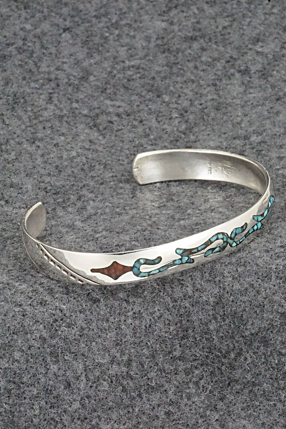 Turquoise, Coral and Sterling Silver Bracelet - Joleen Yazzie