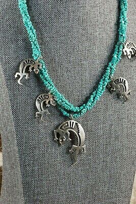 Navajo Turquoise Necklace and Sterling Silver Lizards - Charlie Bowie - High Lonesome Trading