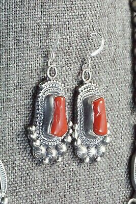 Turquoise, Coral & Sterling Silver Necklace and Earrings - Tom Lewis