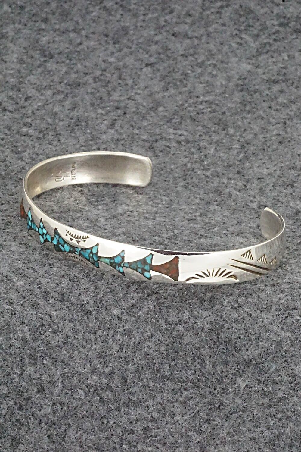 Turquoise, Coral and Sterling Silver Bracelet - Joleen Yazzie