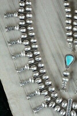 Turquoise & Sterling Silver Squash Blossom & Earrings - Chris Hale