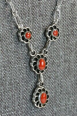 Coral & Sterling Silver Floral Necklace - Sadie Jim