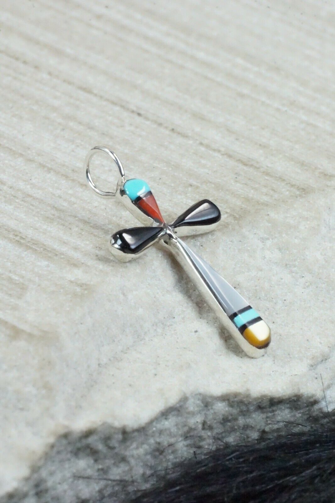 Multi Stone & Sterling Silver Cross Pendant - Lynette Bowannie