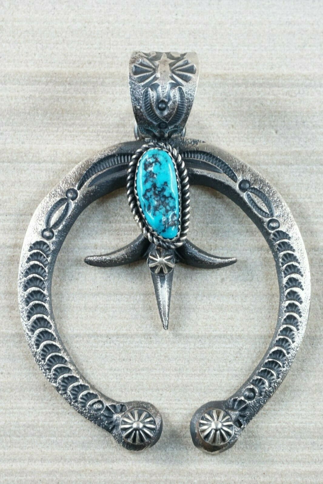 Navajo Turquoise and Sterling Silver Pendant - Eva & Linberg Billah - High Lonesome Trading