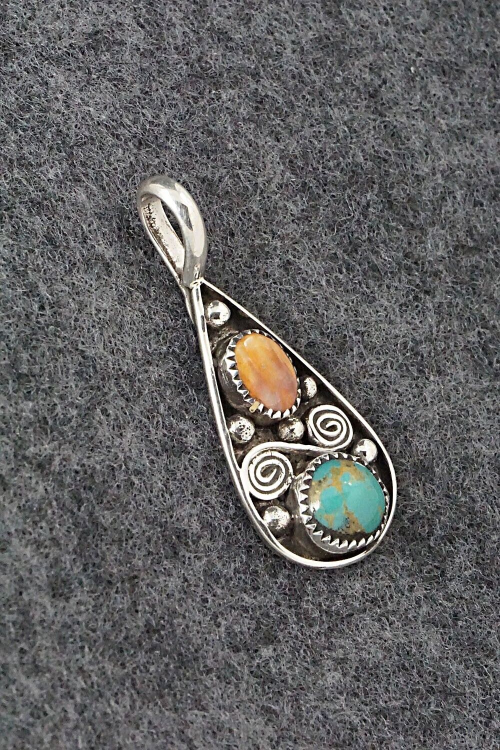 Turquoise, Spiny Oyster & Sterling Silver Pendant - Priscilla Reeder