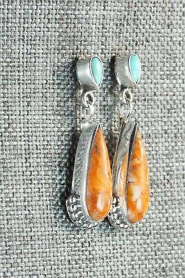 Spiny Oyster, Turquoise & Sterling Silver Earrings - Verley Betone