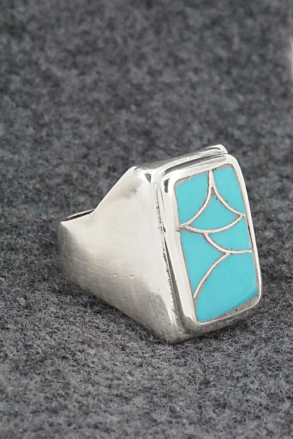 Turquoise & Sterling Silver Inlay Ring - Orena Leekya - Size 10