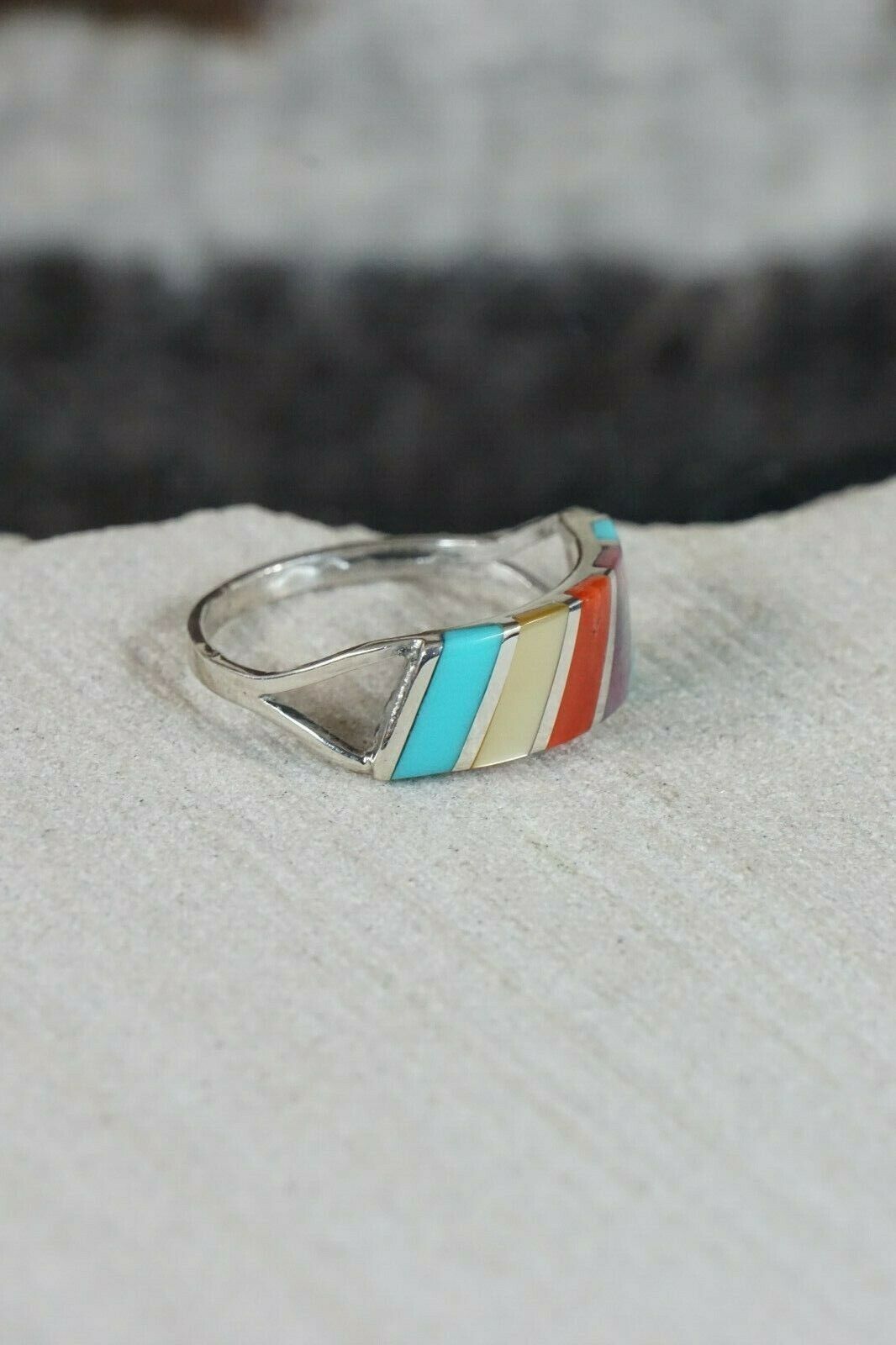 Zuni Multi- Stone and Sterling Silver Ring - Fabian Sheyka - Size 6 - High Lonesome Trading