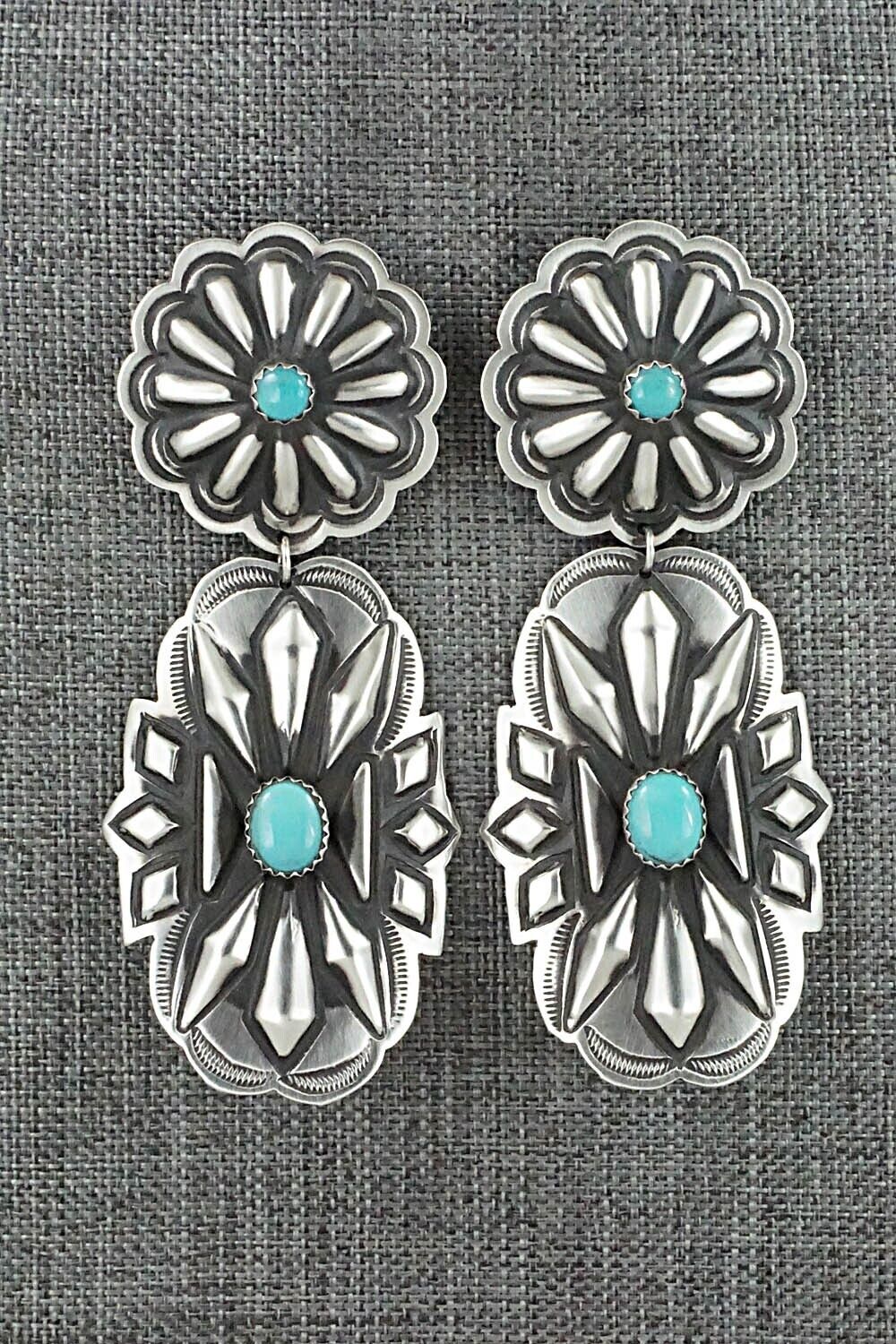 Turquoise & Sterling Silver Earrings - Leander Tahe