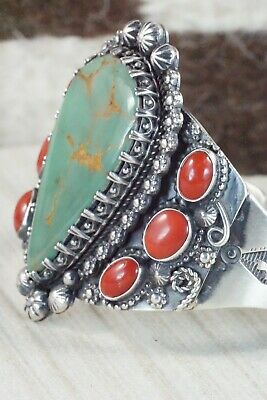 Royston Turquoise, Coral & Sterling Silver Bracelet - Regana Begay
