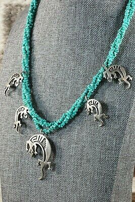 Navajo Turquoise Necklace and Sterling Silver Lizards - Charlie Bowie - High Lonesome Trading