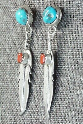 Turquoise, Coral & Sterling Silver Earrings - Sharon McCarthy