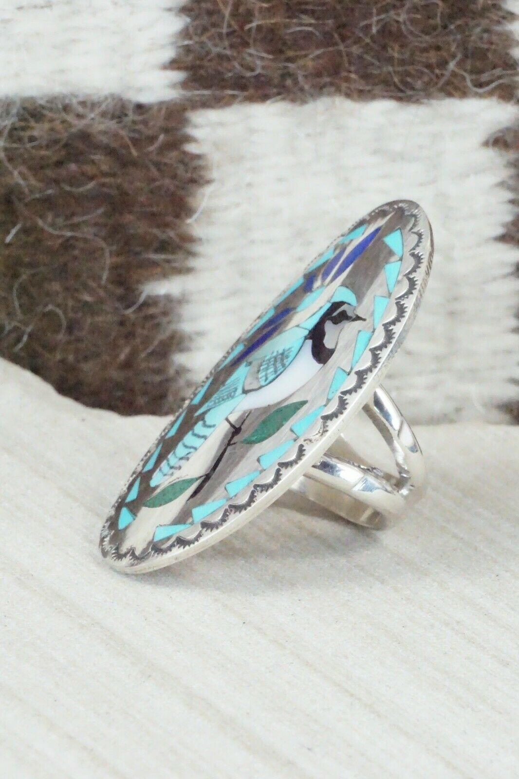 Inlay Turquoise & Sterling Silver Ring - Quintin Quam - Size 6.75