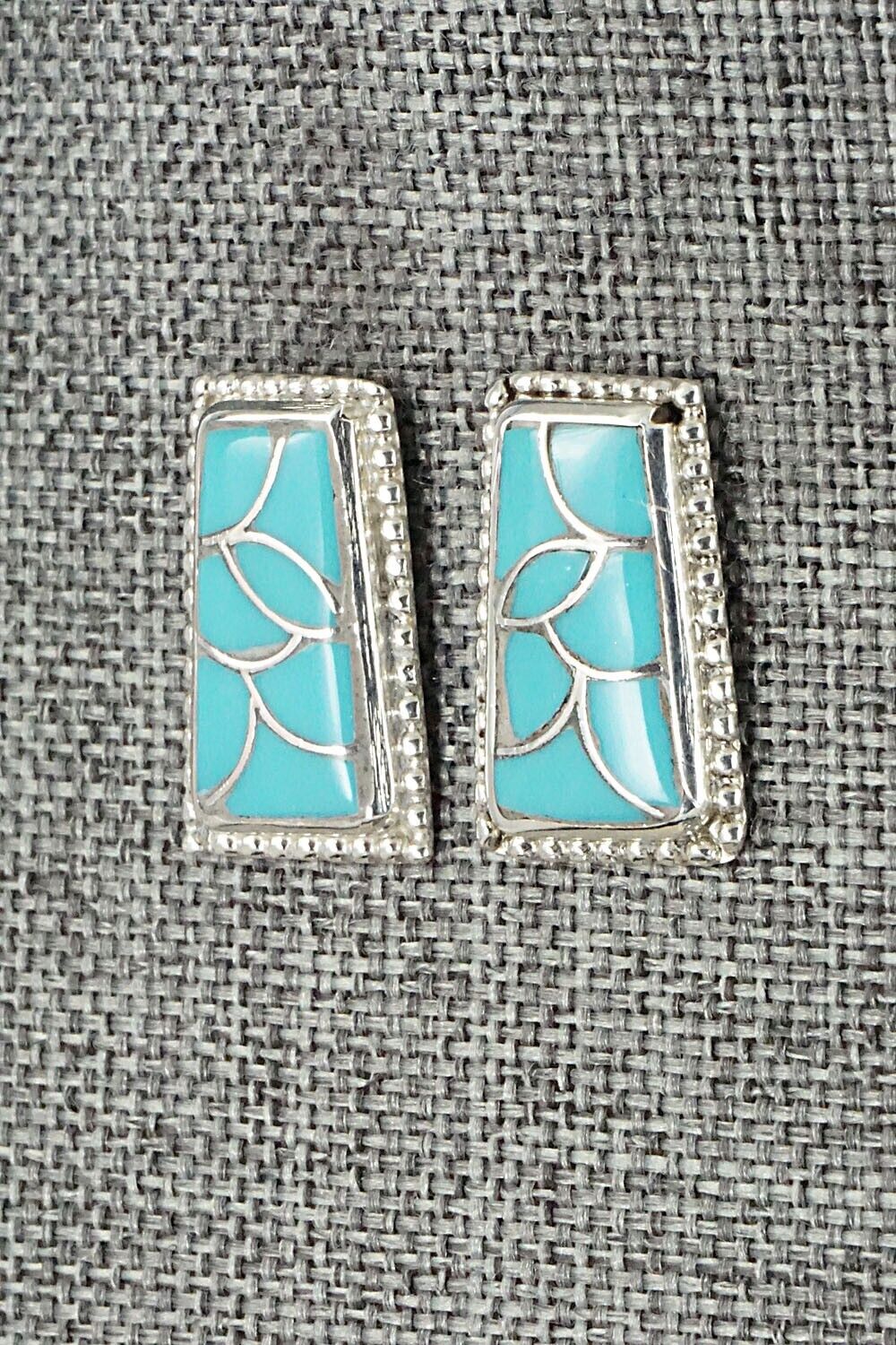 Turquoise & Sterling Silver Inlay Earrings - Karlena Seontewa