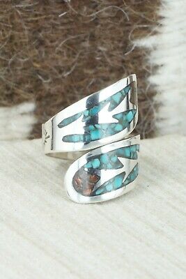 Turquoise, Coral & Sterling Silver Ring - Jolene Jazzie - Size 7